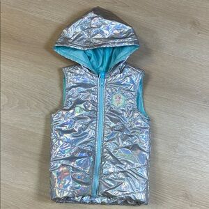Disney Frozen Iridescent Metallic Silver & Blue Lined Hooded Lightweight Vest 5